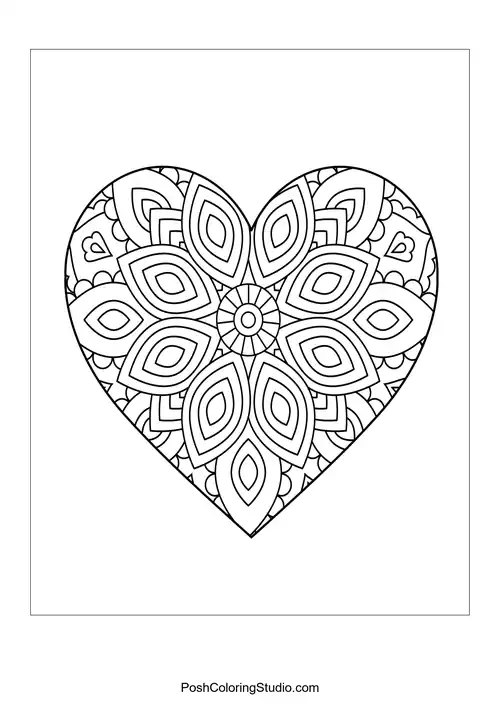 A heart shape featuring multiple layered petal designs.
