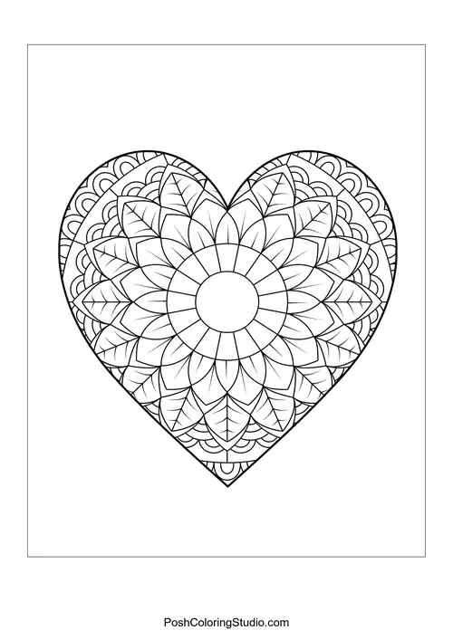 A heart filled with floral designs and intricate patterns.