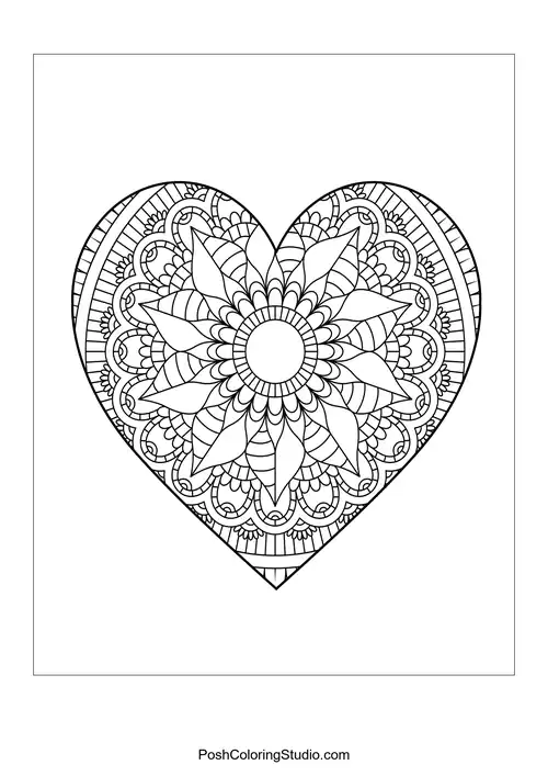 A heart filled with floral designs and intricate patterns.