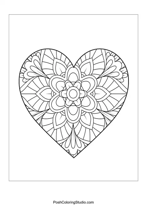 A heart shape with intricate mandala patterns radiating outward.