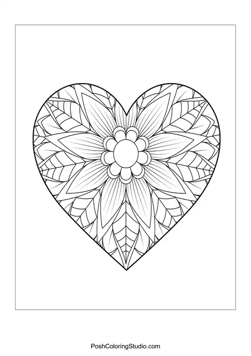 A heart shape filled with detailed geometric and floral designs.