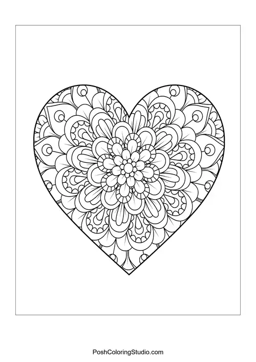 A heart shape with concentric mandala patterns and designs.