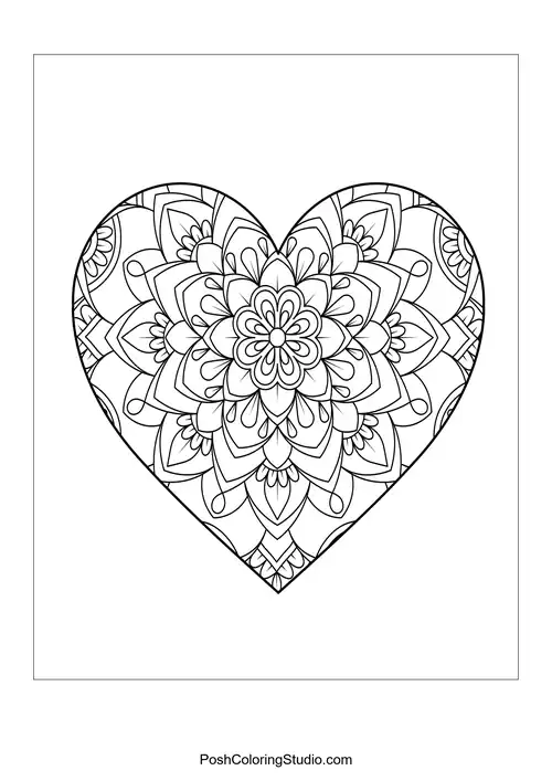 A heart shape filled with intricate petal and leaf designs.