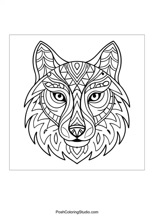 Mandala Wolf Coloring Pages sample thumbnail