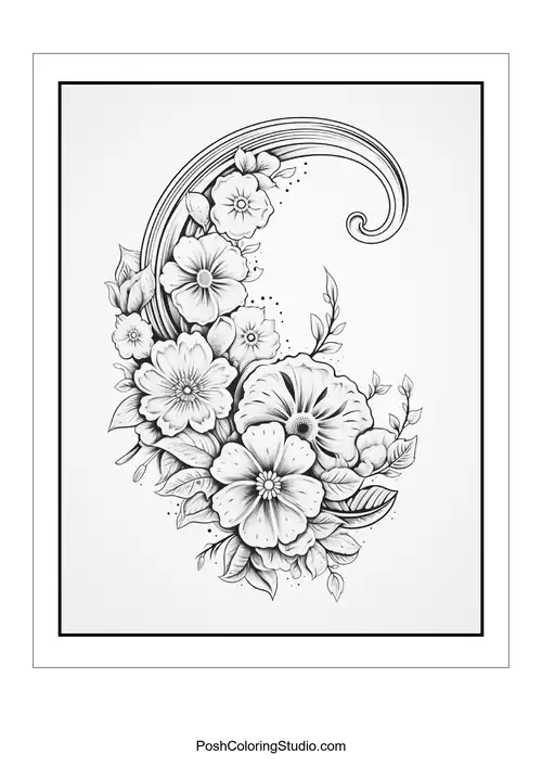 Adult Floral Moon Coloring Pages sample thumbnail