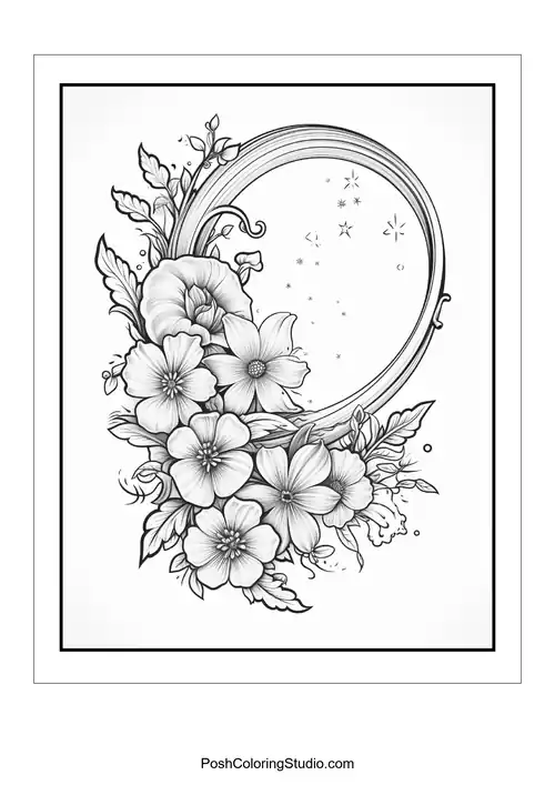 A floral arrangement with a crescent moon and decorative elements.