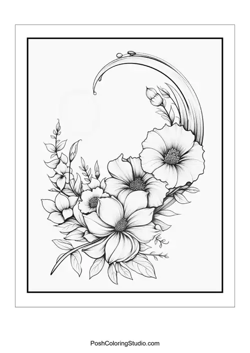 A floral arrangement with a crescent moon and intricate details.