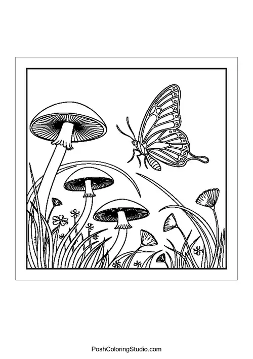 Butterfly Mushroom Coloring Pages sample thumbnail