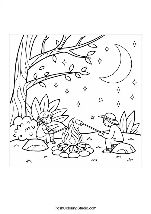 A tent and campfire with a lantern in a wooded area.