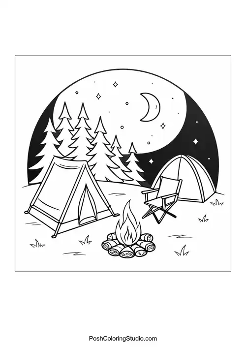 Two children roasting marshmallows by a campfire.
