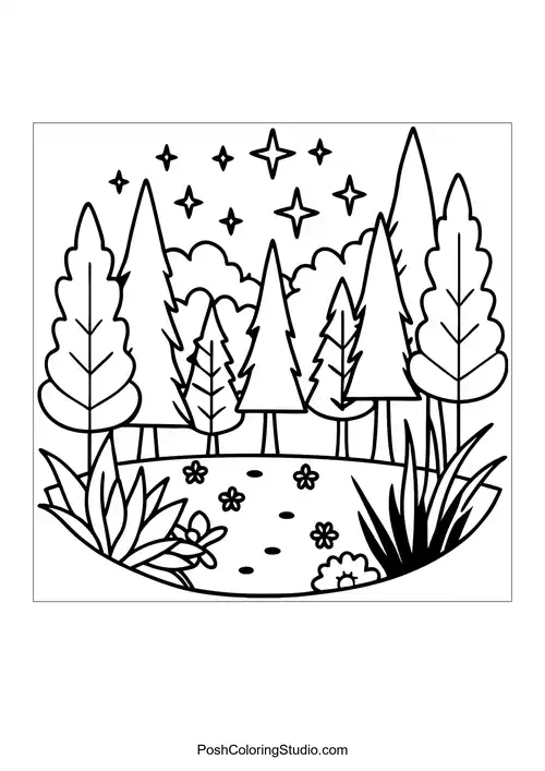 Magical Forest Coloring Pages sample thumbnail