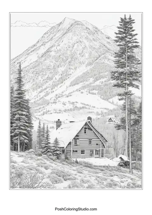 A house with a mountain view and a winding path.