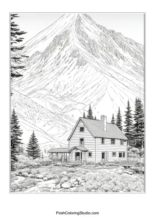 A cozy house with a mountain view and rocky terrain.