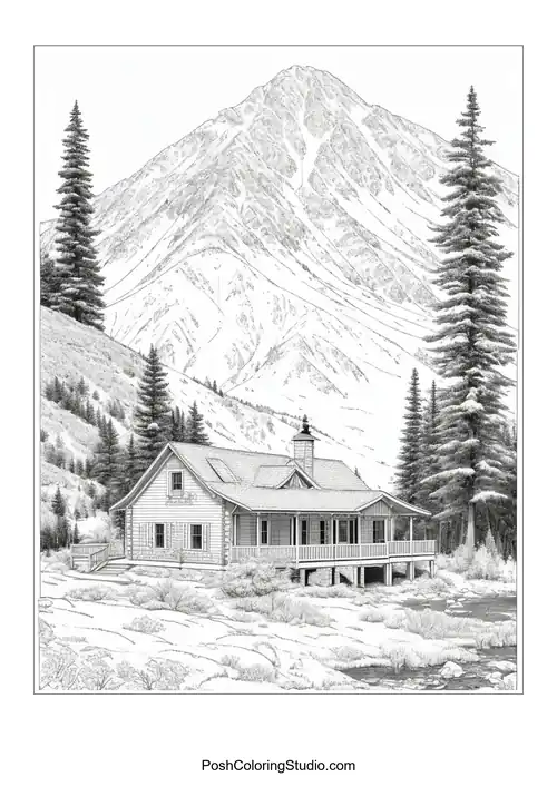 A house with a mountain view and surrounding trees.