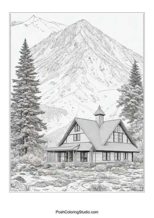 A cozy house with a mountain view and rocky terrain.