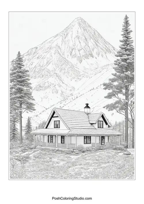 A cozy house with a mountain view and rocky terrain.
