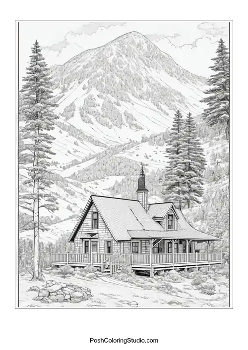 A house with a mountain view and a surrounding forest.