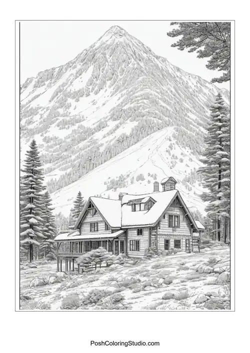 A cozy house with a mountain view and surrounding trees.