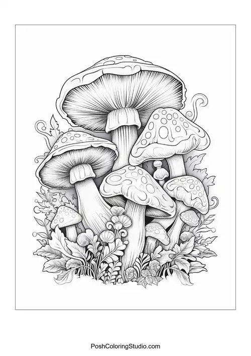 Mushrooms with unique shapes and decorative patterns.