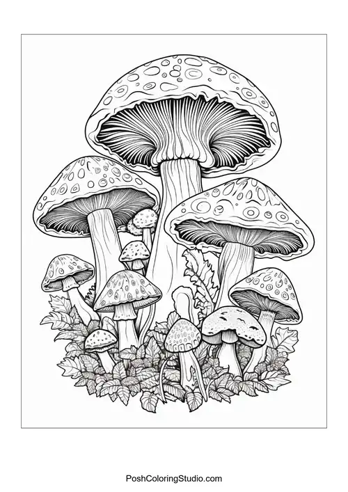 Mushrooms with whimsical patterns and intricate details.