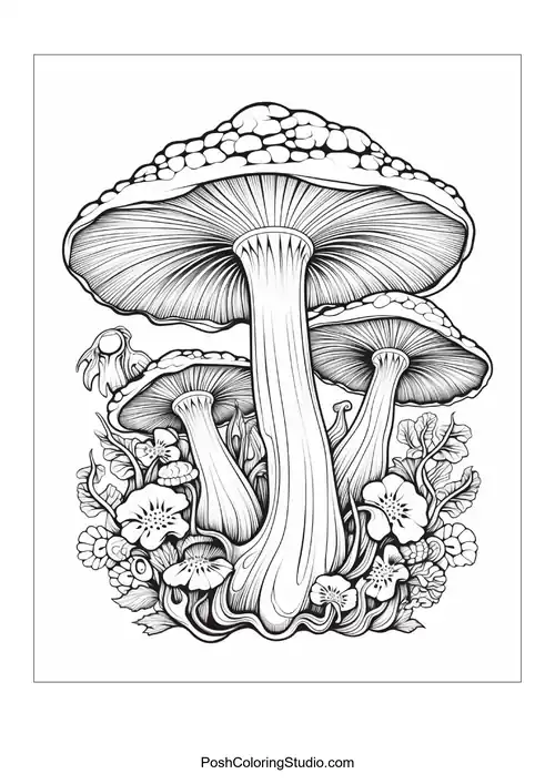 Mushrooms with intricate designs and a variety of textures.