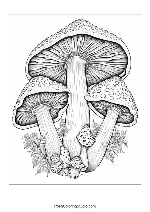 Mushrooms with varied shapes and decorative elements.