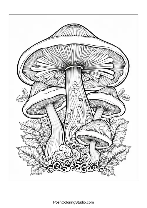 Mushrooms with unique caps and decorative elements.