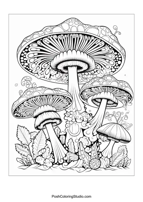 Mushrooms with unique shapes and decorative patterns.