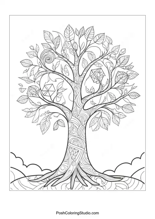 A tree with intricate patterns and a flowing design.
