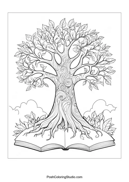 A tree with intricate patterns and a flowing design.
