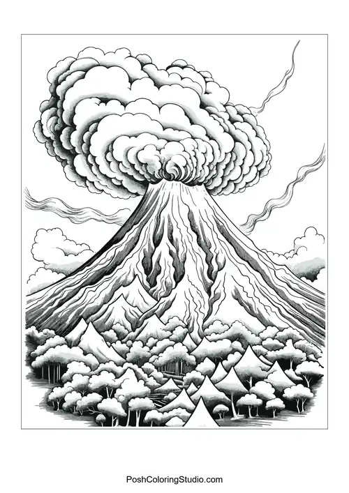 Volcano Erupts Coloring Pages sample thumbnail