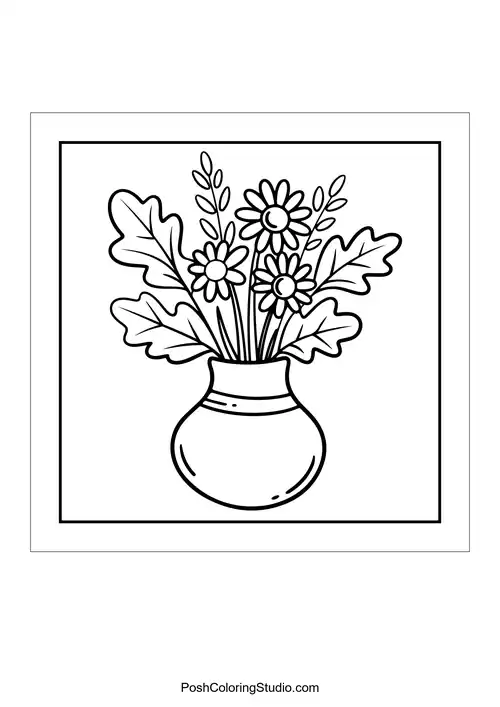 A vase filled with flowers and leaves.