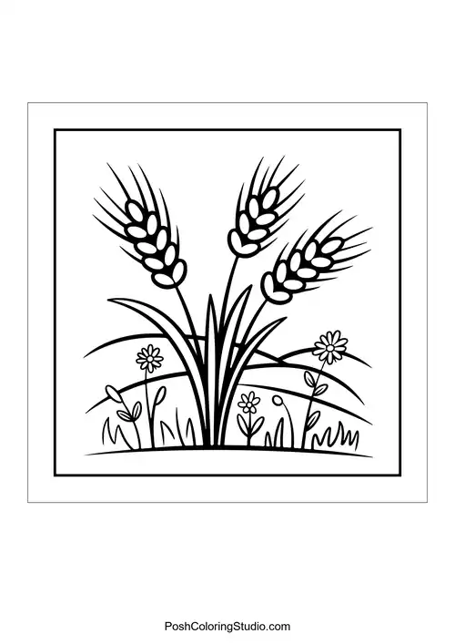 A bundle of wheat with small flowers.