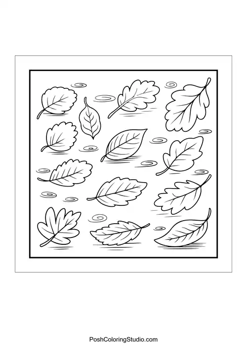 Various leaves floating in the wind.