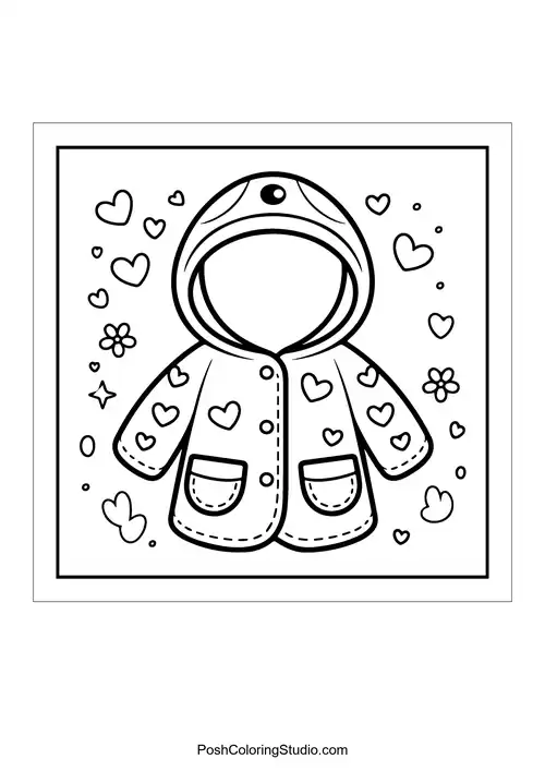 A raincoat with hearts and flowers around it.