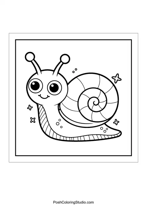 A smiling snail with a spiral shell.