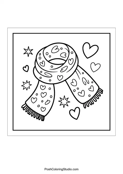 A scarf with hearts and stars around it.