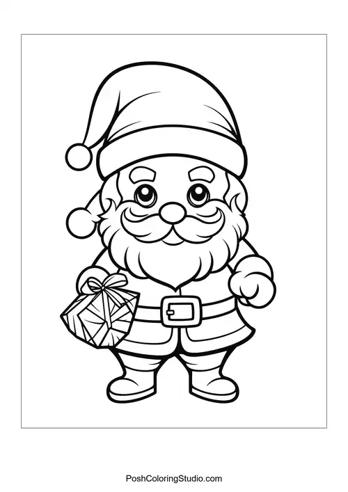 Santa holding a single gift with a bow.