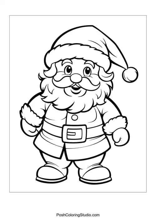Santa with a big smile and fluffy cuffs on his coat.