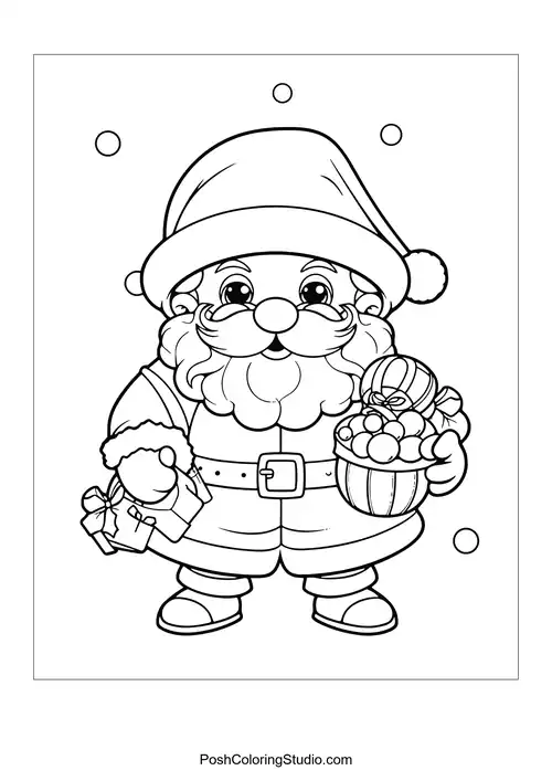 Santa holding two beautifully wrapped gifts.