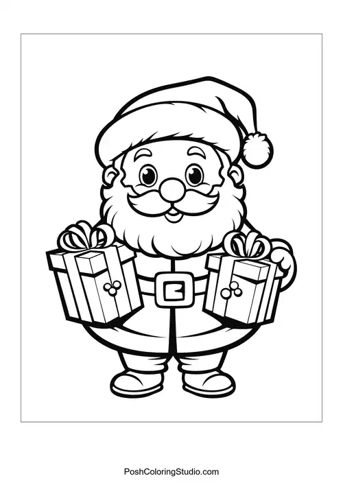 Santa with a gift and a playful grin.