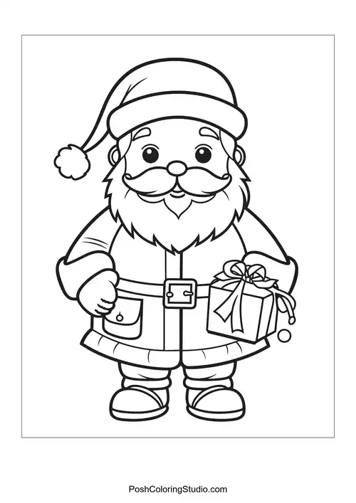 Santa with a gift and a playful expression.