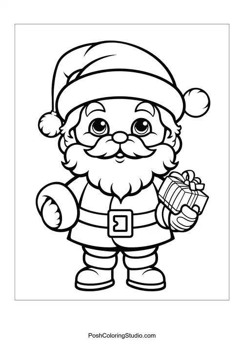 Santa with a gift and a cheerful expression.