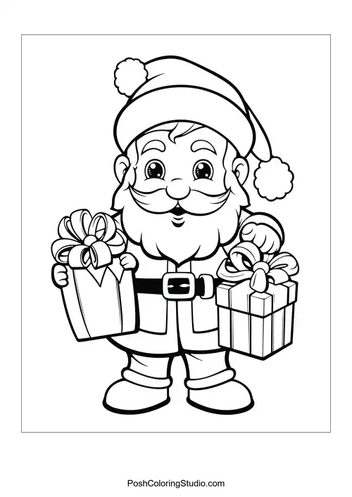 Santa holding two beautifully wrapped presents.