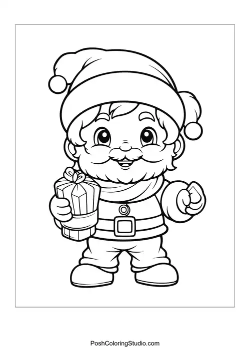 Santa with a gift and a cheerful expression.