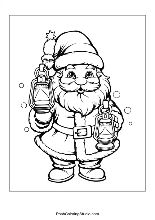 Santa holding two presents with ribbons.