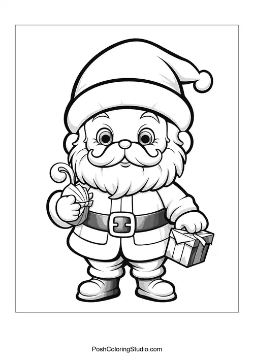 Santa with a gift bag and a joyful smile.