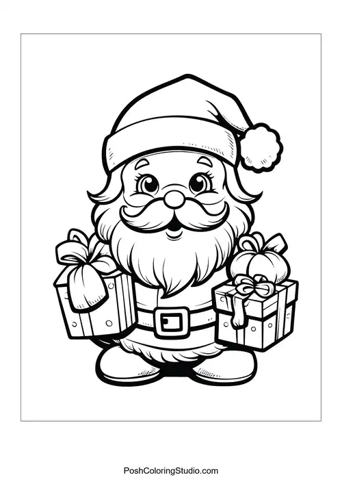 Santa carrying two beautifully wrapped gifts.