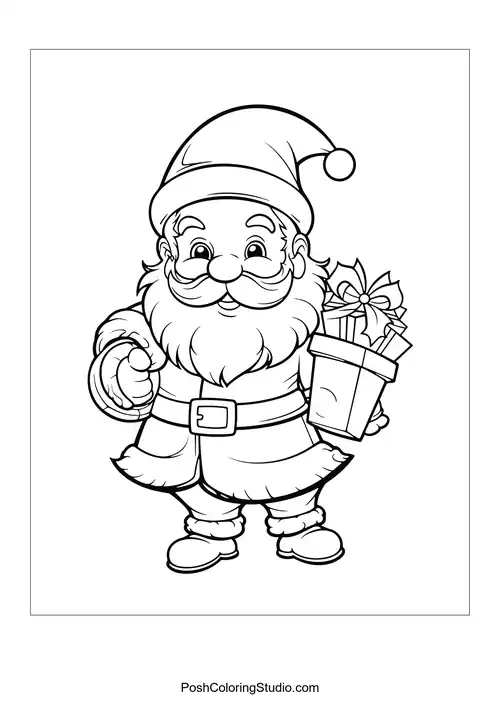 Santa with a gift and a cheerful expression.